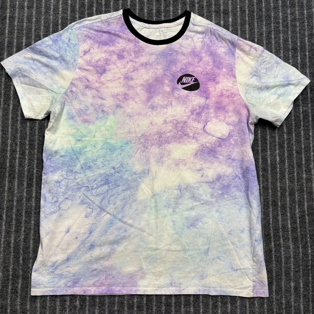 Nike Mens Tie Dye Graphic T-Shirt XXL Purple Blue Cloud Wash Ringer Tee